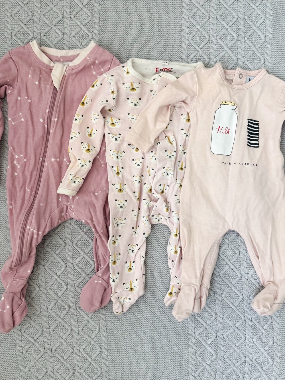 Baby Girl Pink Footie Bundle 0-3M Milk & Cookies Constellation Leopard Tiger